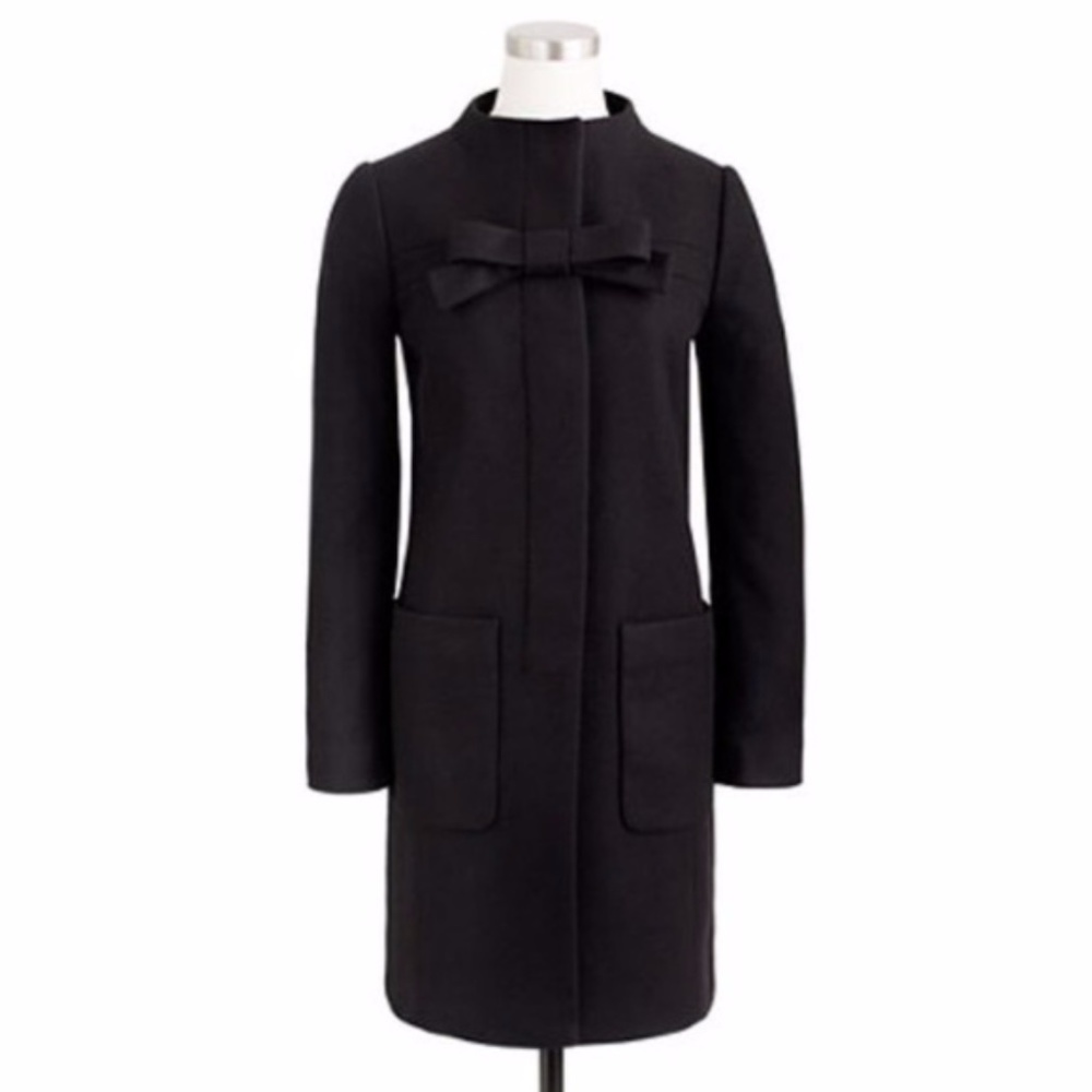 J. CREW Black Nello Gori Italian Wool & Cashmere Bow Coat Full Lined Dry cleaned